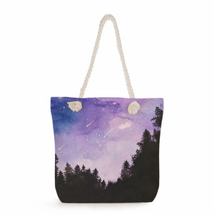 Starry Sky Print Rope Beach Bag Landscape Tote Bags