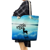 Starry Sky Print Rope Beach Bag Landscape Tote Bags