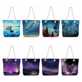 Starry Sky Print Rope Beach Bag Landscape Tote Bags
