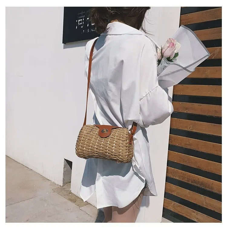 Straw Beach Shoulder Bag Crossbody Messenger Sac Main Femme