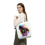 Watercolor Horse Printed Traveling Tote Shoulder Bag