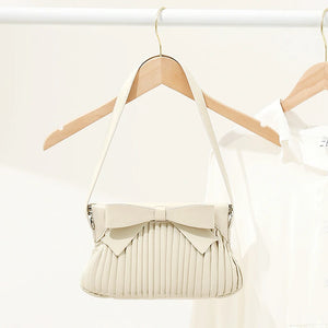 Pleated Bow Small Shoulder Bag Top Handle Clutch for Women