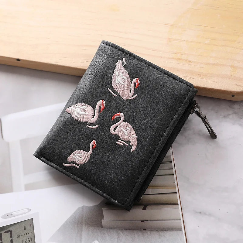 Embroidery Women's Mini Wallet Short Leather Wallet