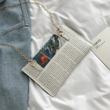 Inkjet Newspaper Envelope Clutch Bag Shoulder Messenger Chain Evening Bag