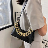 Stone Pattern Shoulder Bag Women PU Leather Thick Chain Handbag