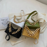 Stone Pattern Shoulder Bag Women PU Leather Thick Chain Handbag