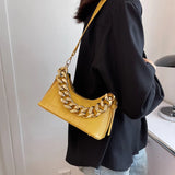 Stone Pattern Shoulder Bag Women PU Leather Thick Chain Handbag