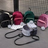 Velvet Women Mini Backpack Girl Solid Pompom Backpack Female