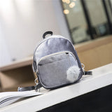 Velvet Women Mini Backpack Girl Solid Pompom Backpack Female