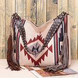 Hand Woven Tassel Cotton and Linen Retro Shoulder Bag