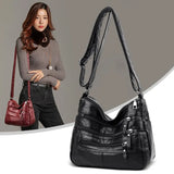 Soft Leather Shoulder Bag Crossbody Handbag Multi-Layer