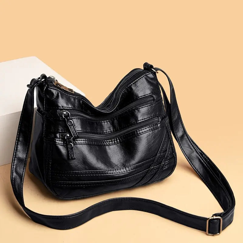 Soft Leather Shoulder Bag Crossbody Handbag Multi-Layer