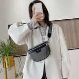 Women's PU Leather Waist Bag Rhinestone Fanny Pack