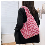 Leopard Pattern Ladies Purse Tote Handbags Faux Fur Plush Underarm Bags