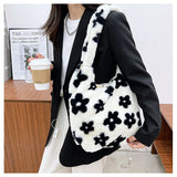 Leopard Pattern Ladies Purse Tote Handbags Faux Fur Plush Underarm Bags
