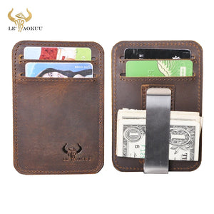 Unisex Slim Crazy Horse Leather Money Clip Wallet