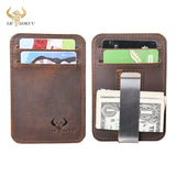 Unisex Slim Crazy Horse Leather Money Clip Wallet
