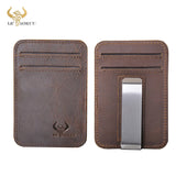 Unisex Slim Crazy Horse Leather Money Clip Wallet