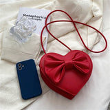 Heart-shaped Shoulder Bag Bow Lady Crossbody PU Leather Handbags