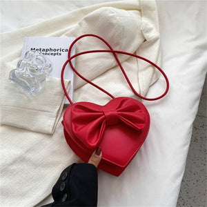 Heart-shaped Shoulder Bag Bow Lady Crossbody PU Leather Handbags