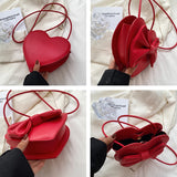Heart-shaped Shoulder Bag Bow Lady Crossbody PU Leather Handbags