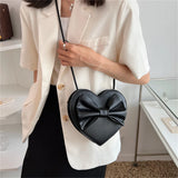 Heart-shaped Shoulder Bag Bow Lady Crossbody PU Leather Handbags