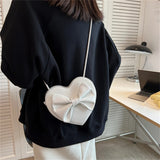 Heart-shaped Shoulder Bag Bow Lady Crossbody PU Leather Handbags