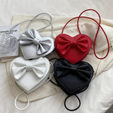 Heart-shaped Shoulder Bag Bow Lady Crossbody PU Leather Handbags