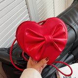 Heart-shaped Shoulder Bag Bow Lady Crossbody PU Leather Handbags