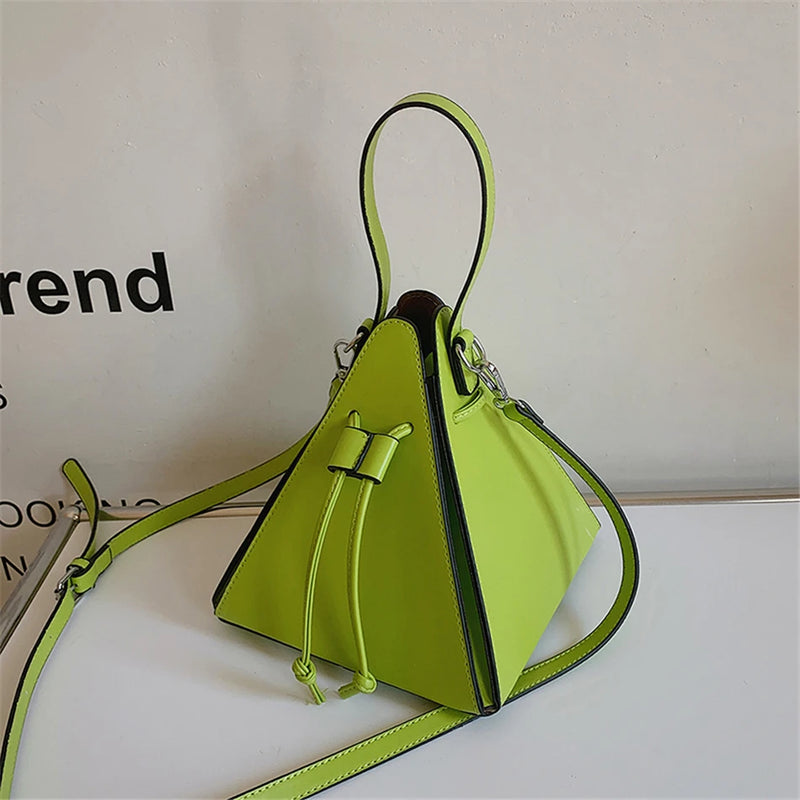 Small PU Leather Triangle Totes Bag for Women Lady