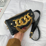 Trendy Crocodile Pattern Crossbody Bag w/ Metal Chain Shoulder Purse