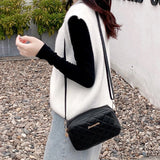Women's Leather Rhombus Embroidery Messenger Bag