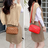 Women's Leather Rhombus Embroidery Messenger Bag