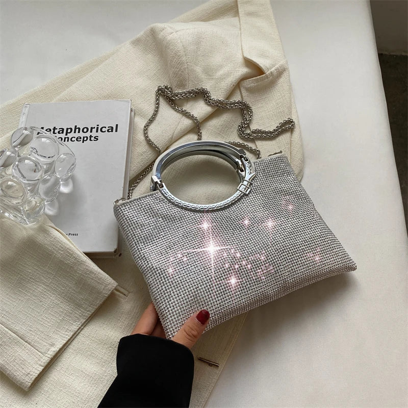 Bling Rhinestones Evening Handbag Chain Shoulder Crossbody Tote