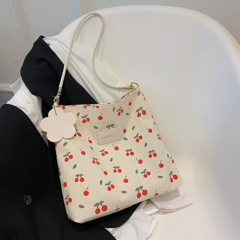 Canvas Shoulder Bag Women's Large-capacity Casual Messenger Bucket Bag