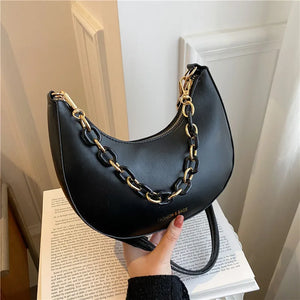 Chain Shoulder Bags For Women Solid Pu Leather Crossbody Bags