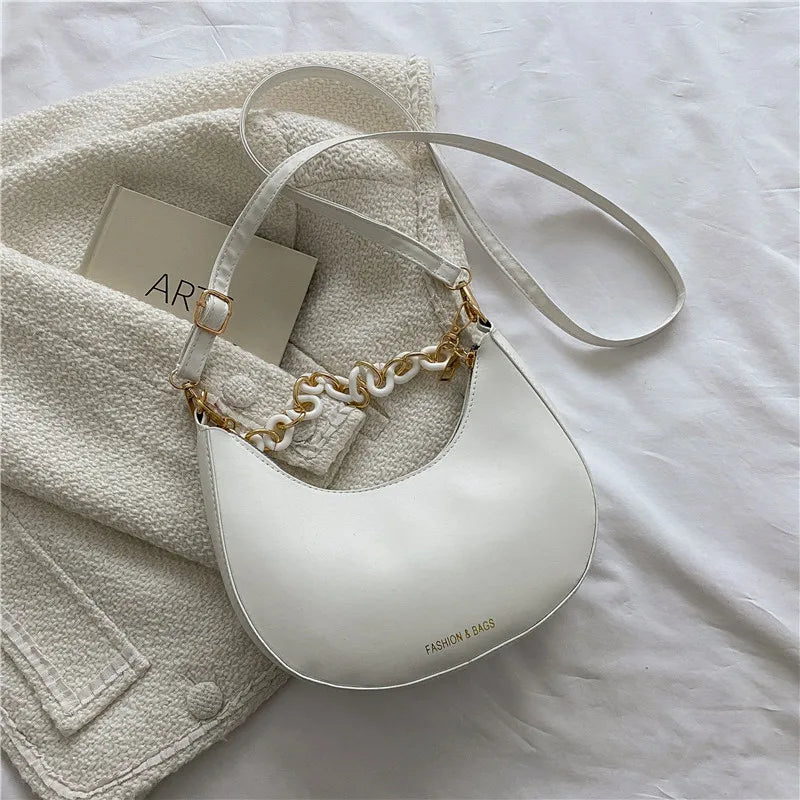 Chain Shoulder Bags For Women Solid Pu Leather Crossbody Bags