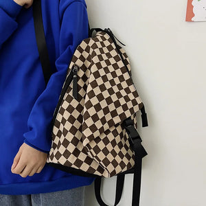 Checkerboard Women Backpack College Student School Bag For Teenager Girls Boys