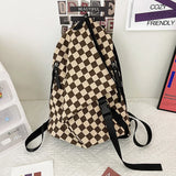 Checkerboard Women Backpack College Student School Bag For Teenager Girls Boys