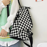 Checkerboard Women Backpack College Student School Bag For Teenager Girls Boys