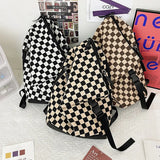 Checkerboard Women Backpack College Student School Bag For Teenager Girls Boys