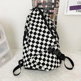 Checkerboard Women Backpack College Student School Bag For Teenager Girls Boys