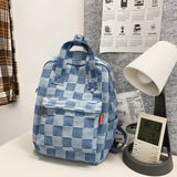 Checkerboard Canvas Bag College Backpack Male Female Travel Laptop Student Bags