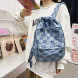 Checkerboard Canvas Bag College Backpack Male Female Travel Laptop Student Bags
