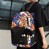 Female Graffiti Laptop College Backpack Lady Nylon Book Bag Women Student