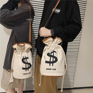 Canvas Bucket Shoulder Bag Punk Style Men Women Messenger Bag