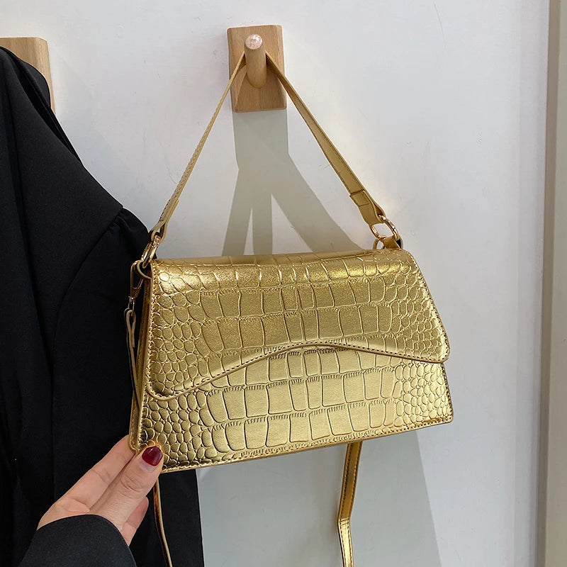 Pearlescent Leather Shoulder Bag Women Crossbody Messenger Purse