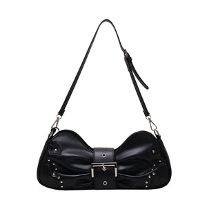 Ruched Bow Shoulder Bag Women Tote Messenger Handbag Underarm Purse