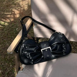 Ruched Bow Shoulder Bag Women Tote Messenger Handbag Underarm Purse