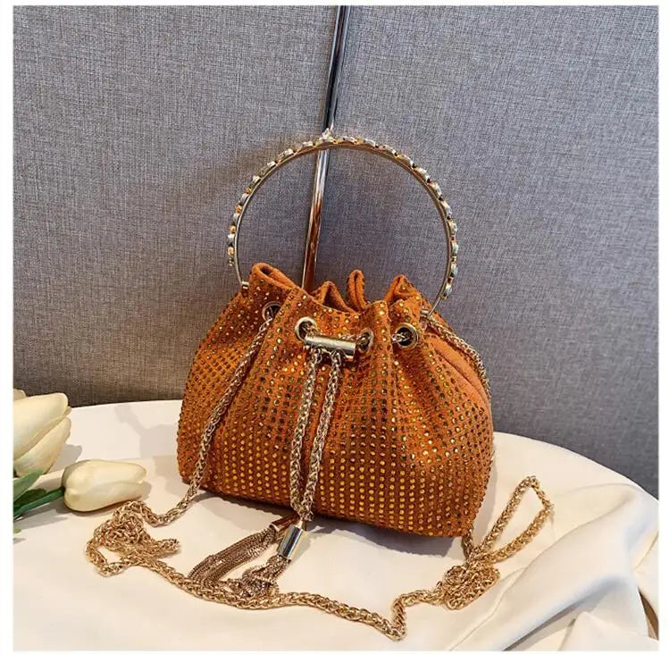 Rhinestone Bucket Bag Crossbody Clutch Evening Purse